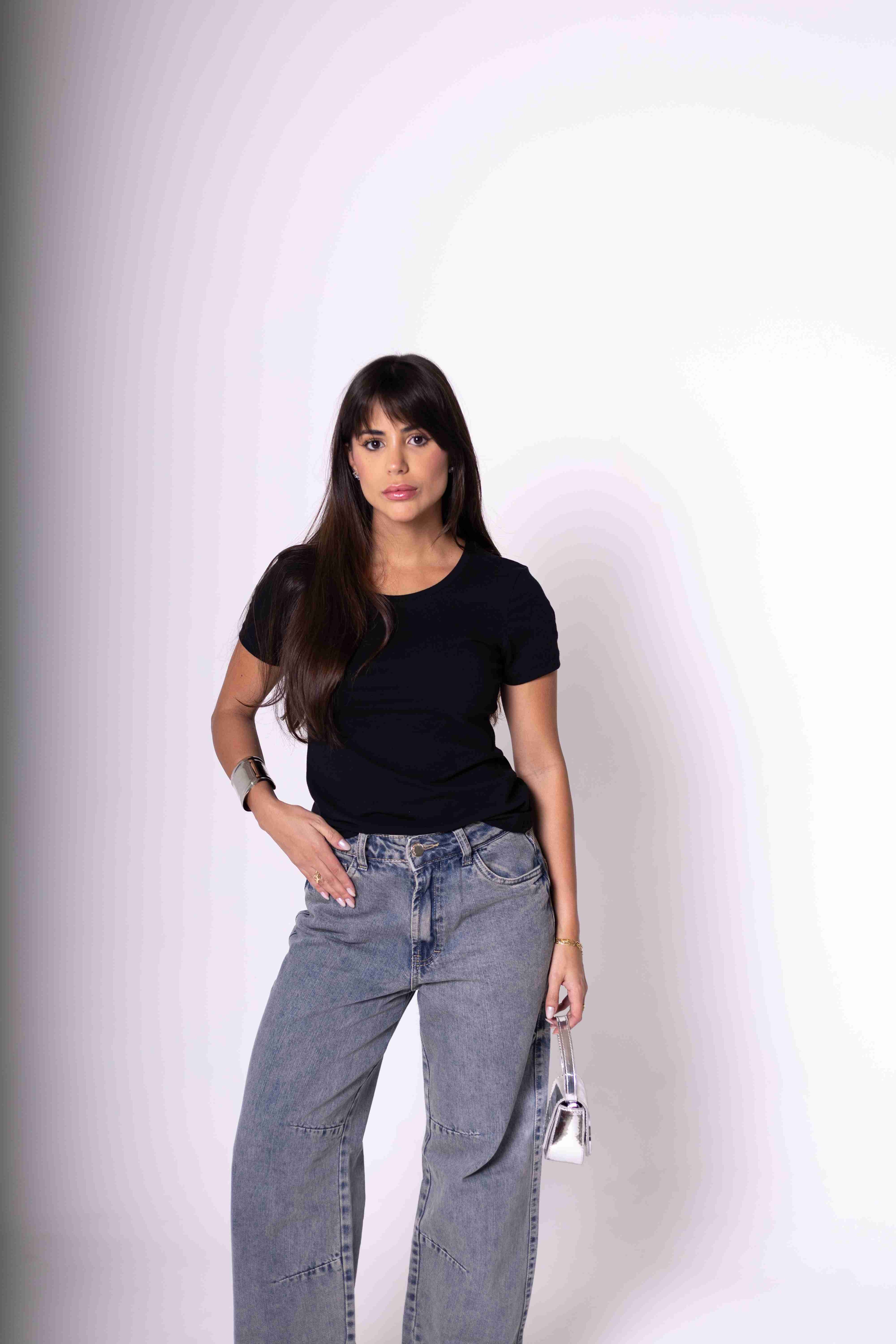 Camiseta Baby Look Feminina Algodão Egípcio - Preta