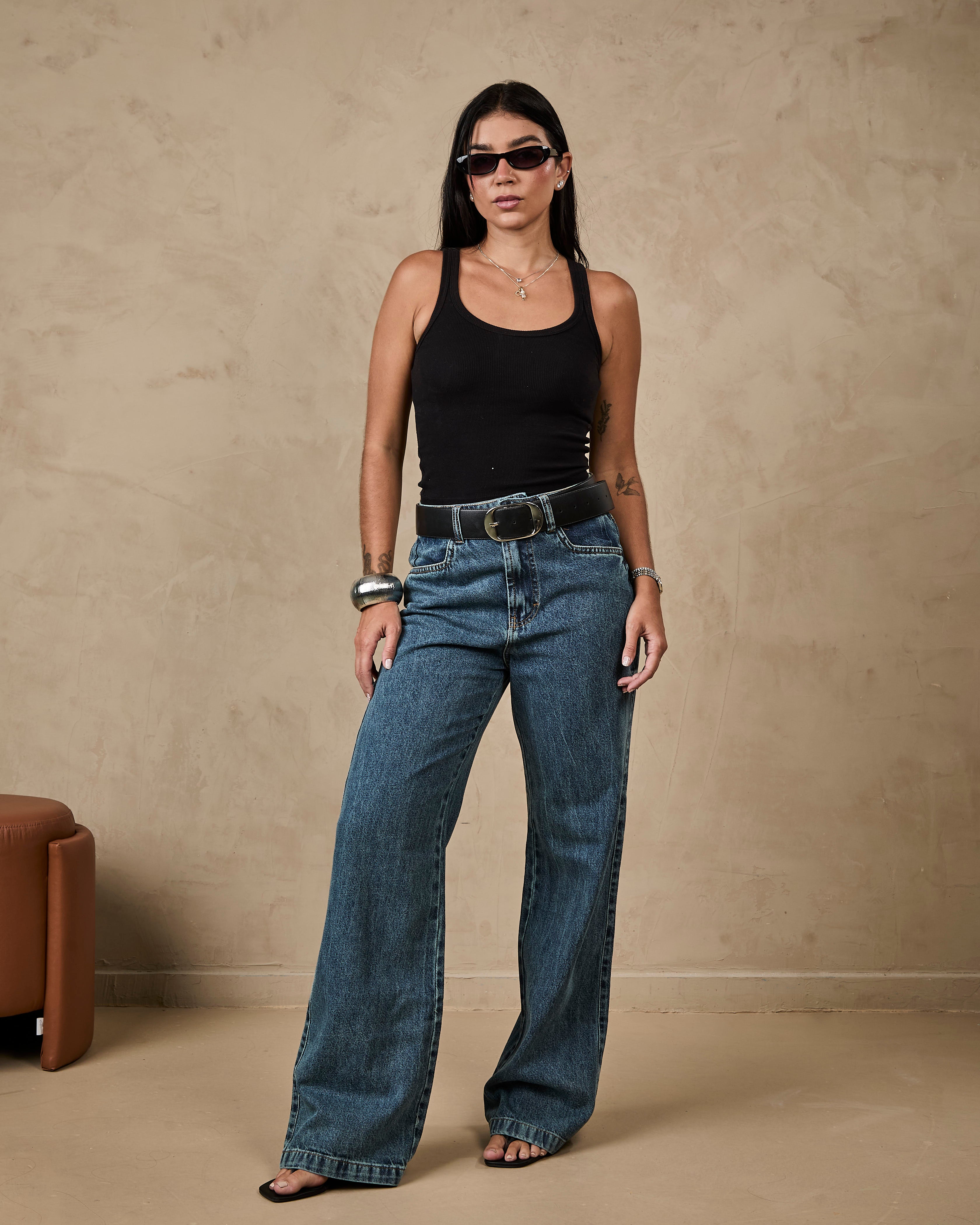 Calça Wide Leg Madrid - Jeans marmorizado Imagem principal do produto