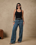 Calça Wide Leg Madrid - Jeans marmorizado