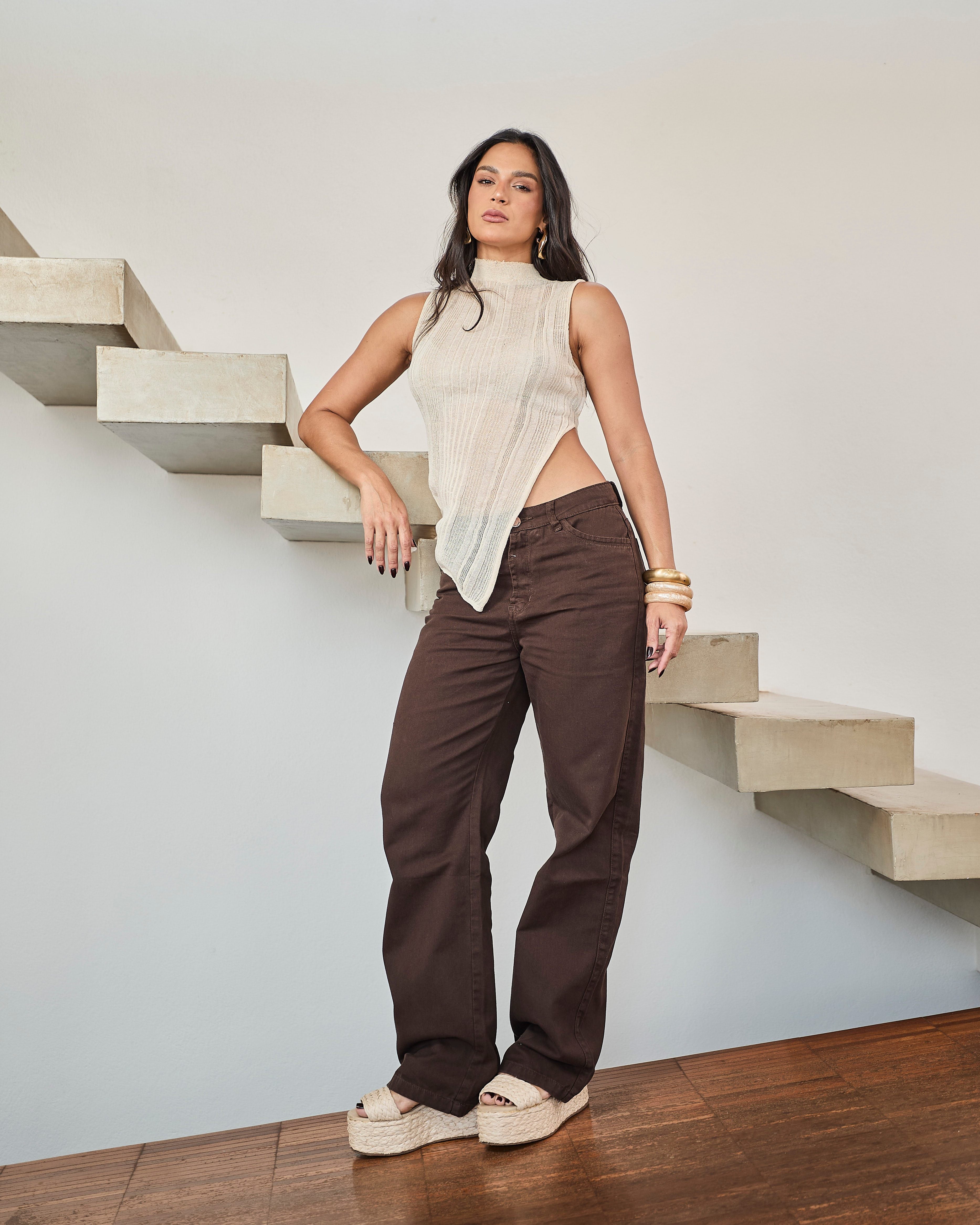 Calça Reta Zaya - Marrom Café