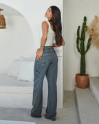 Calça Wide Leg Trancoso - Jeans Marmorizado