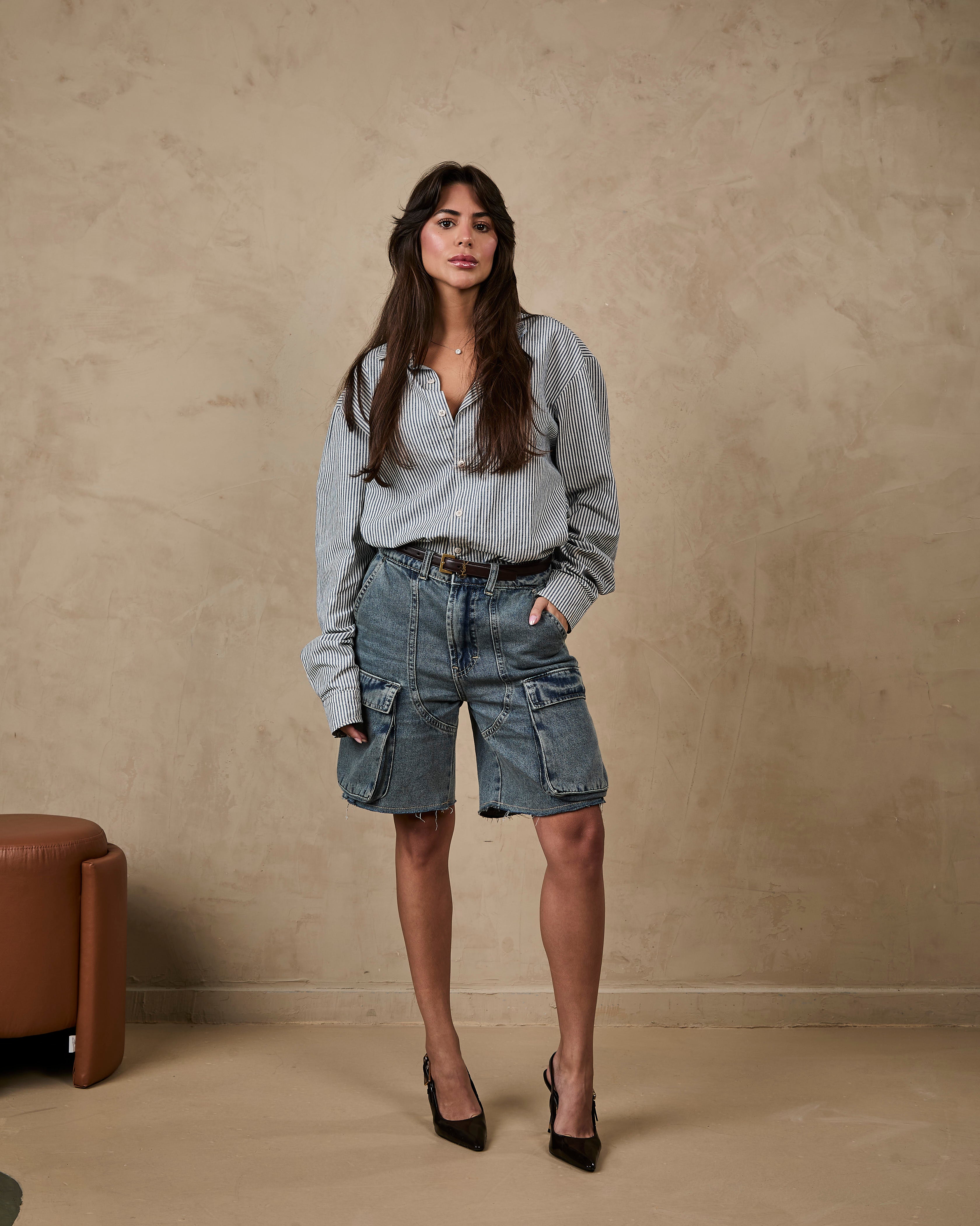 Bermuda Jorts Cargo - Jeans Marmorizado