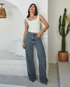 Calça Wide Leg Trancoso - Jeans Marmorizado