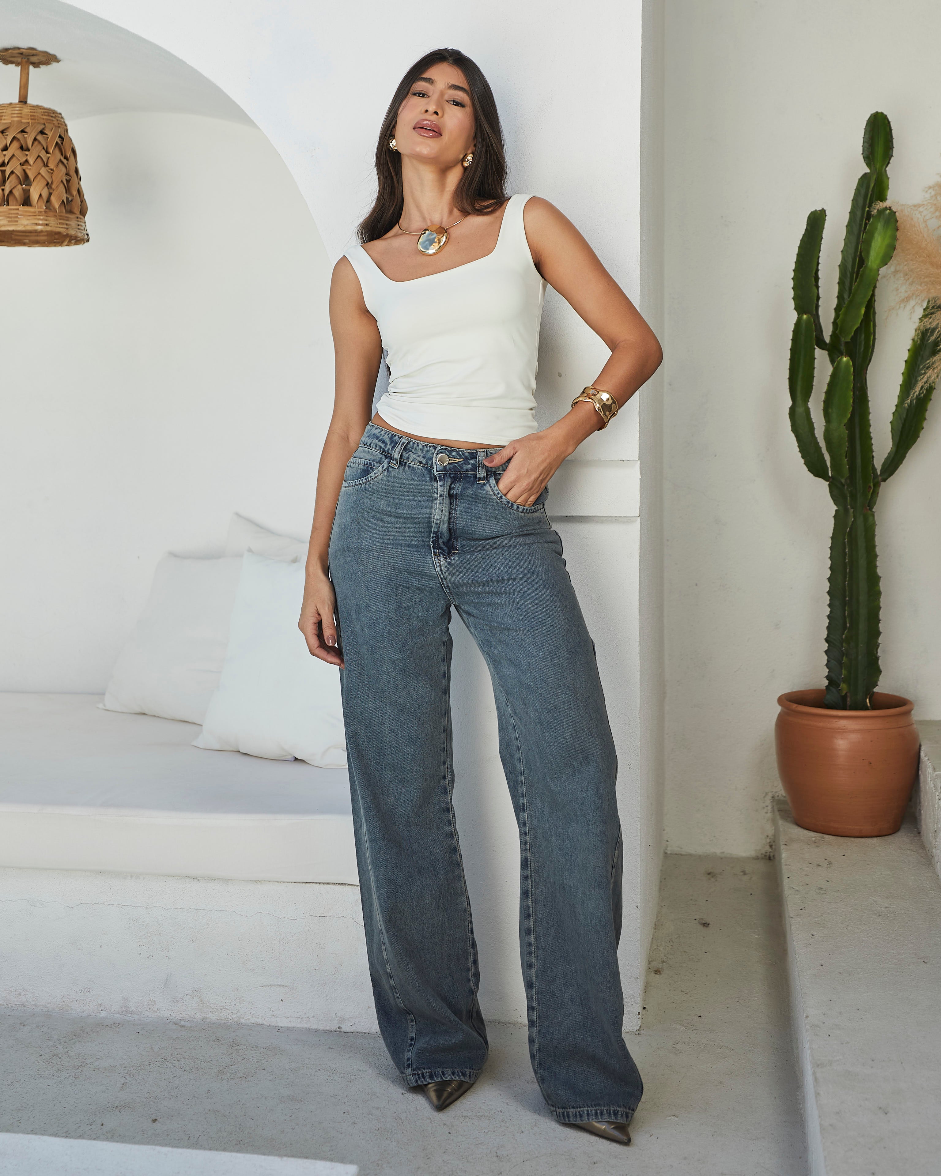 Calça Wide Leg Trancoso - Jeans Marmorizado