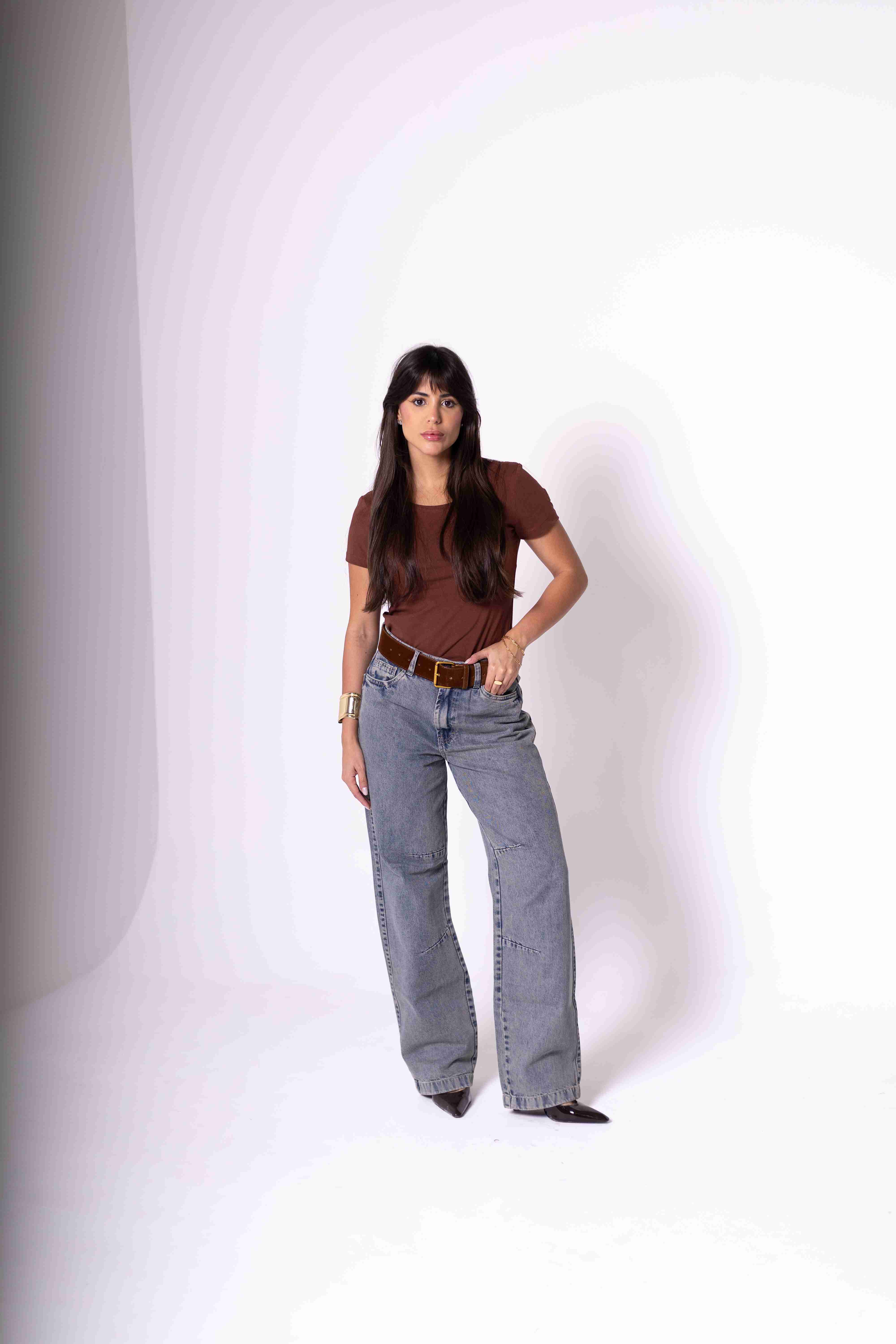 Camiseta Baby Look Feminina Algodão Egípcio - Marrom Imagem principal do produto