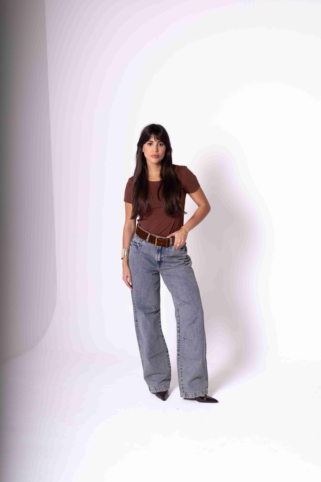 Camiseta Baby Look Feminina Algodão Egípcio - Marrom