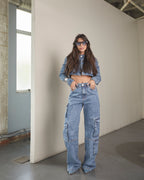 Calça Cargo Mendonza - Jeans Marmorizado