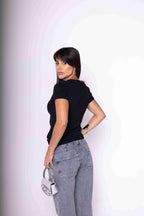 Camiseta Baby Look Feminina Algodão Egípcio - Preta