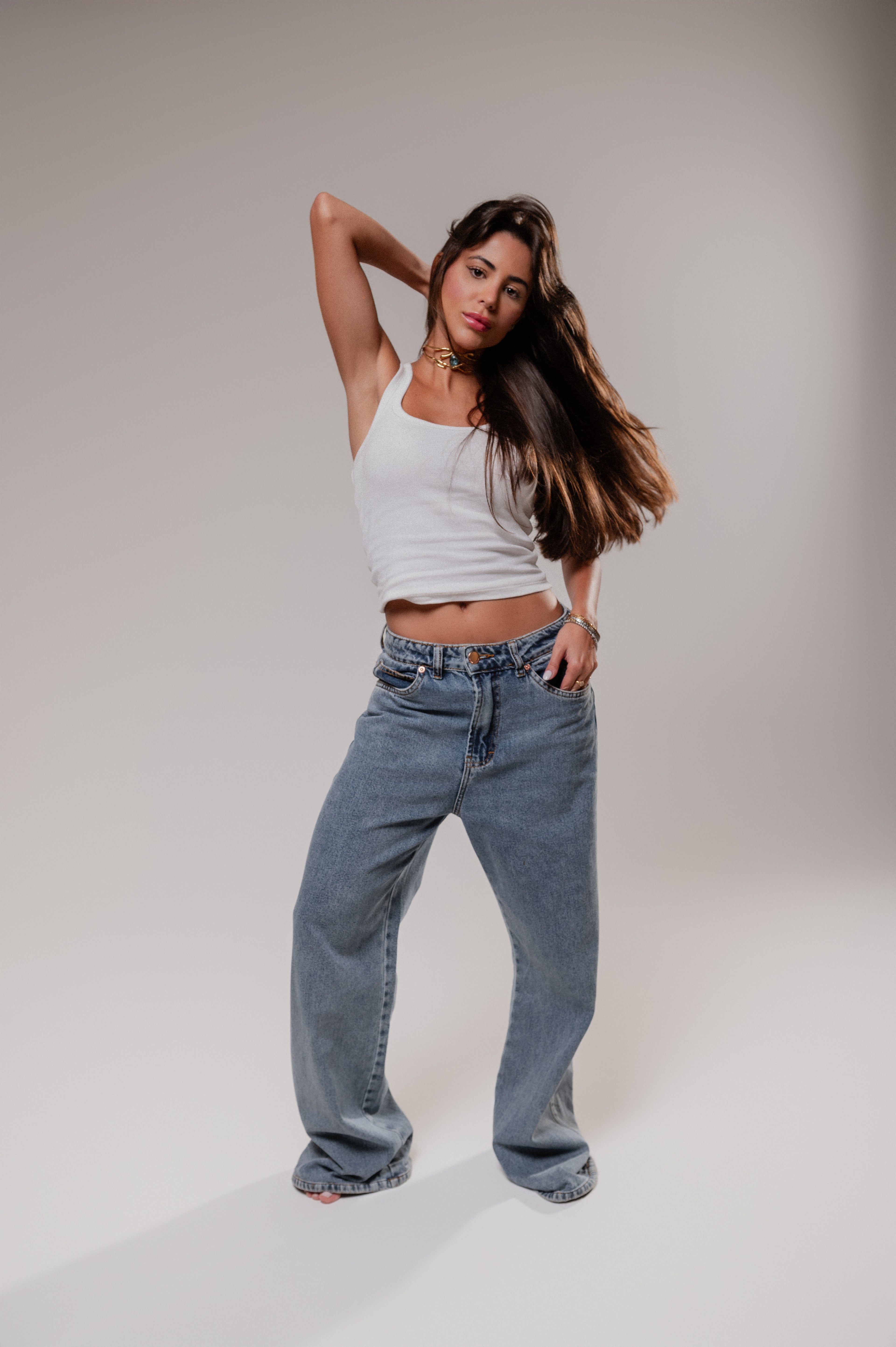 Calça Wide Leg Catena - Jeans Marmorizado